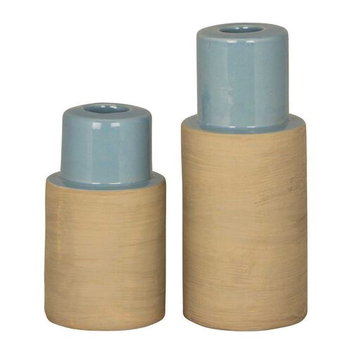 Broste Candlestick Raw Set Of 2 - Dusty Blue
